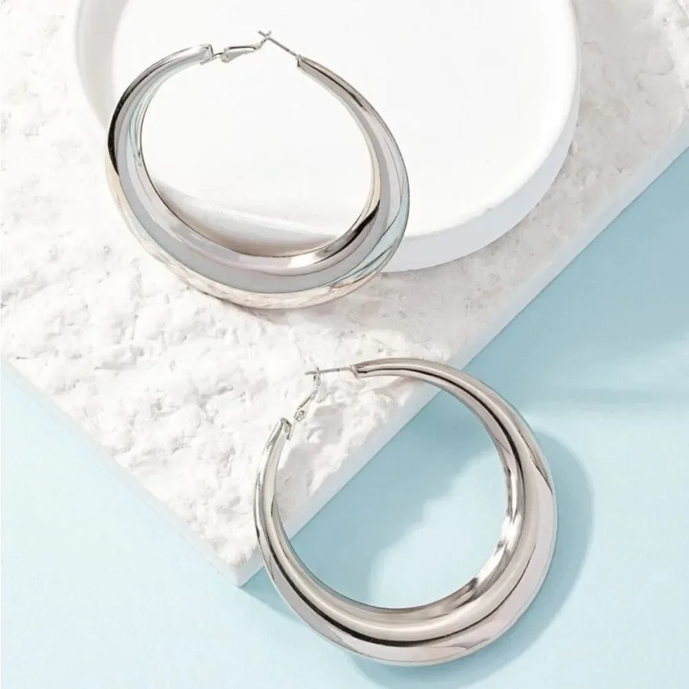 Minimalist‎ silver color Hoop Earrings